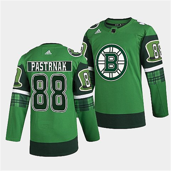Men's Green Boston Bruins #88 David Pastrnak 2022 St Patricks Day Warm-Up Stitched Jersey
